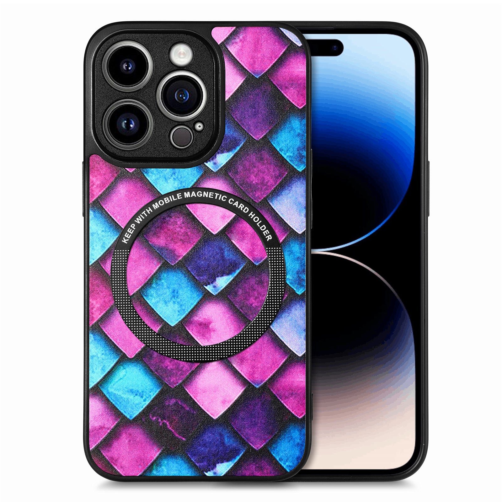 Anti-fall Mobile Phone Case For iPhone 14 Pro PC+TPU+PU Leather Protective Phone Cover Compatible with MagSafe Charging - Iridescent Cloud Anti-fall Mobile Phone Case For iPhone 14 Pro PC+TPU+PU Leather Protective Phone Cover Compatible with MagSafe Charging - Iridescent Cloud